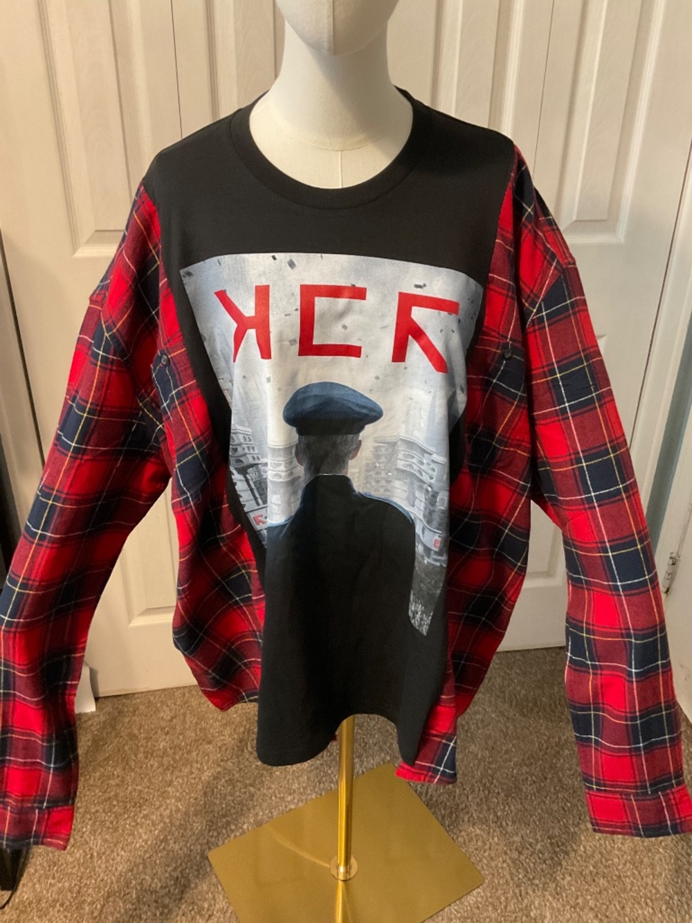 My Chemical Romance Upcycled Graphic T-Shirt with Flannel Sleeves - OSFM